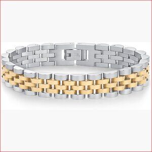 14K Gold Plated Waterproof Watch Strap Chain Bracelet Chunky Link